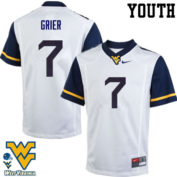 Youth #7 Will Grier West Virginia Mountaineers College Football Jerseys-White - Click Image to Close